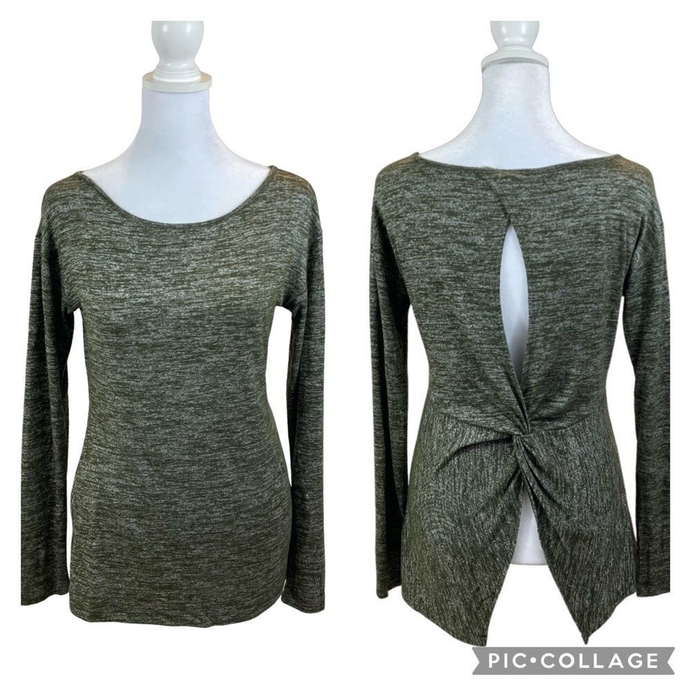 Gap Green and White Twist Open Back Long Sleeved Top Size XS